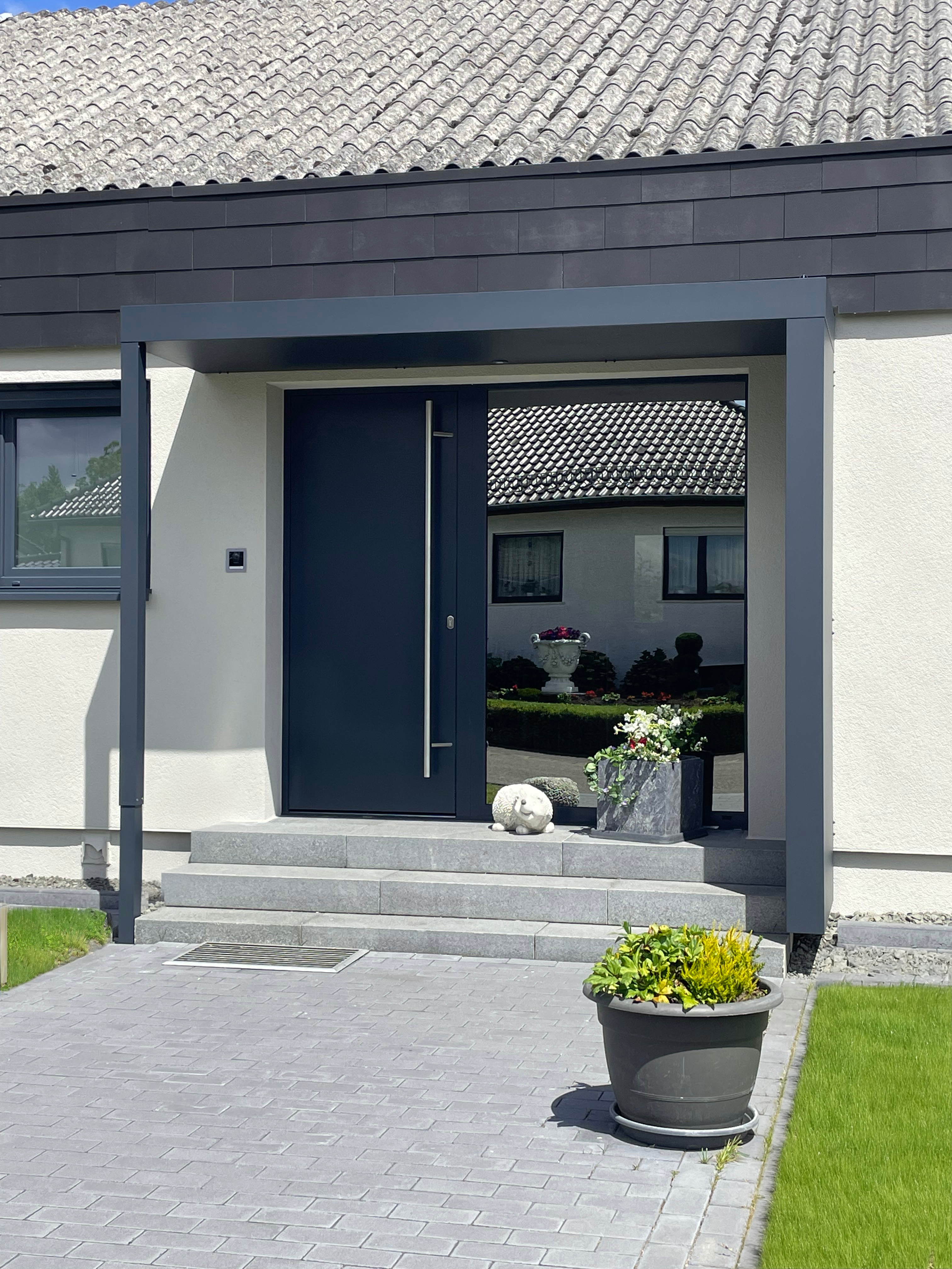 CW Shield - Modern Door Canopy with Side Panel and Pillar.